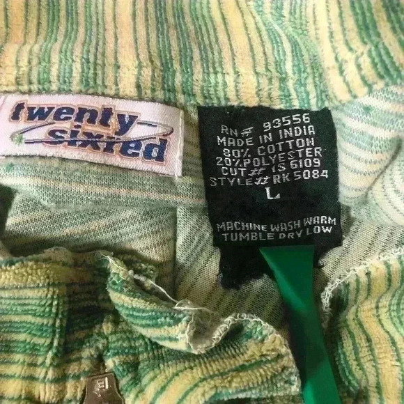 Twenty Six Red Vintage 90’s Mens Green Yellow Striped 1/4 Zip Polo Size Large - Picture 7 of 12